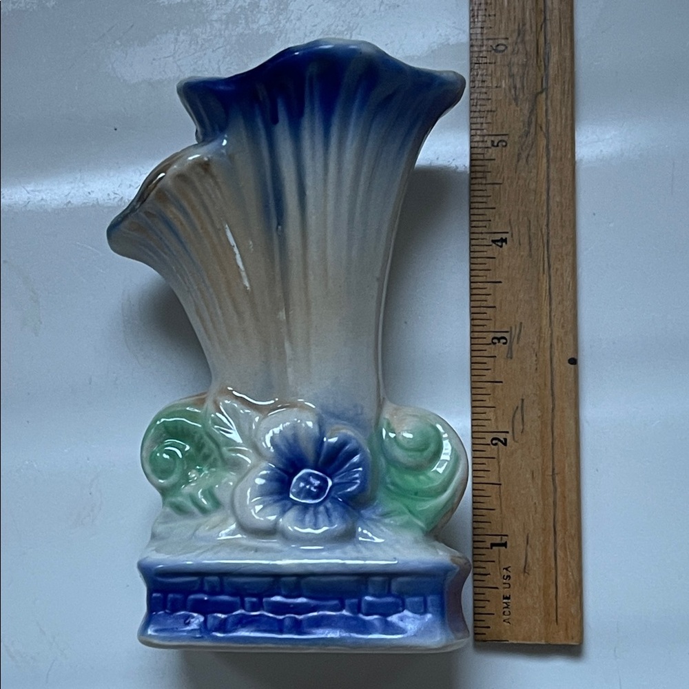 Blue and Green Ceramic , double, fluted bud, opalescent Vase. NWT.
